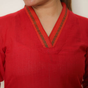 Red - cotton straight dharwad kurta 10 - handcrafted