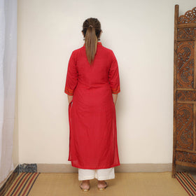 Red - cotton straight dharwad kurta 10 - handcrafted