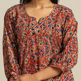 Red Block Print Cotton Straight Kalamkari Kurta