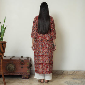  Red Block Print Cotton Straight Kalamkari Kurta for Women
