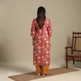 Red - cotton straight sanganeri kurta 01 - handcrafted
