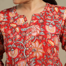 Red - cotton straight sanganeri kurta 01 - handcrafted