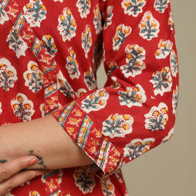 Red - cotton straight sanganeri kurta 05 - handcrafted
