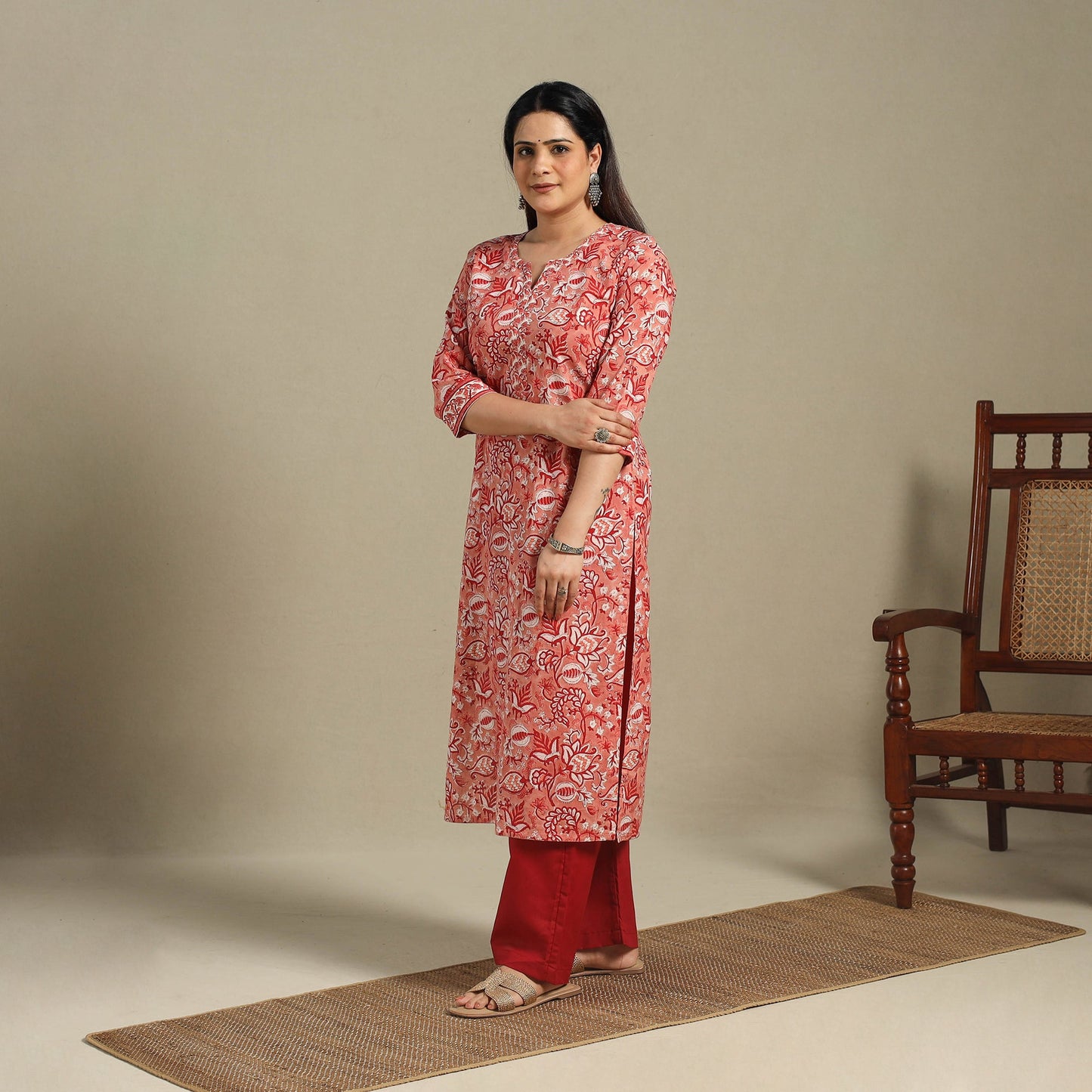 Block Print Cotton Straight Sanganeri Kurta
