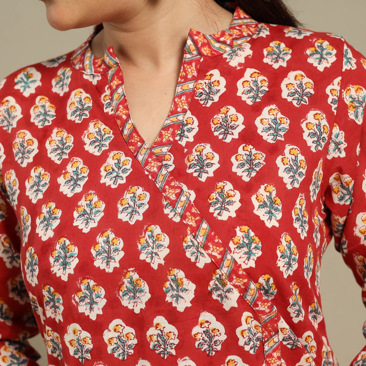 Red - cotton straight sanganeri kurta 05 - handcrafted