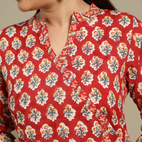 Red - cotton straight sanganeri kurta 05 - handcrafted