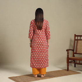 Red - cotton straight sanganeri kurta 05 - handcrafted