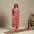 Red - cotton straight sanganeri kurta 05 - handcrafted