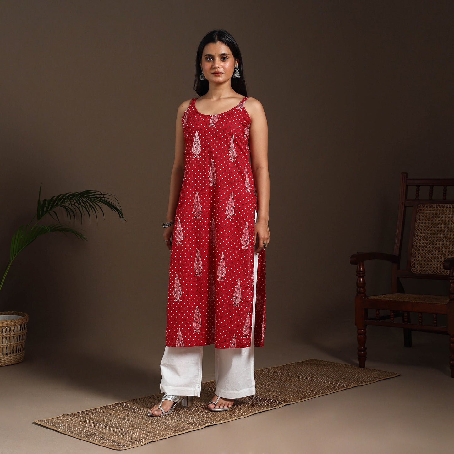 Red - cotton straight sanganeri kurta 17 - handcrafted