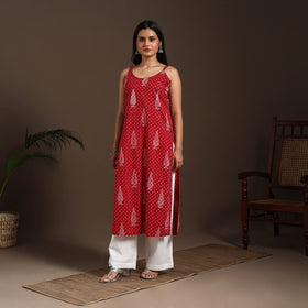 Red - cotton straight sanganeri kurta 17 - handcrafted