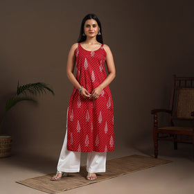 Red - cotton straight sanganeri kurta 17 - handcrafted