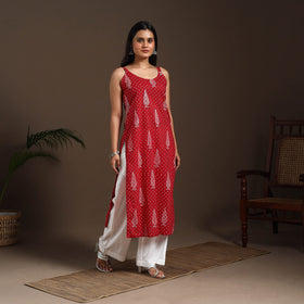 Red - cotton straight sanganeri kurta 17 - handcrafted