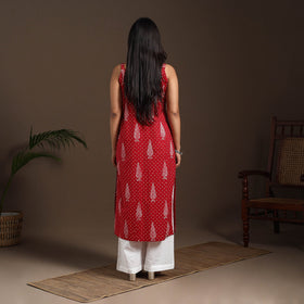 Red - cotton straight sanganeri kurta 17 - handcrafted