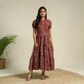 Red Block Print Cotton Tiered Kalamkari Dress