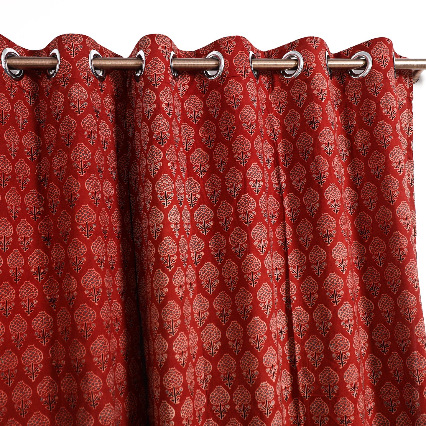 Buy Red Block Print Cotton Window Ajrakh Curtain