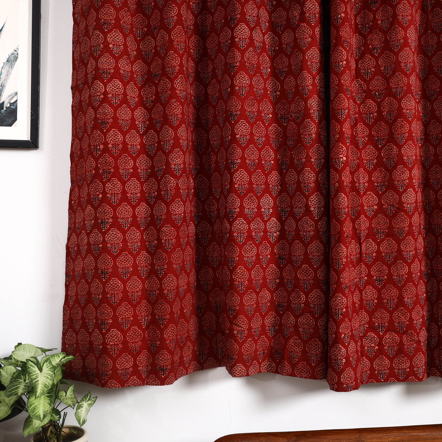 Buy Red Block Print Cotton Window Ajrakh Curtain