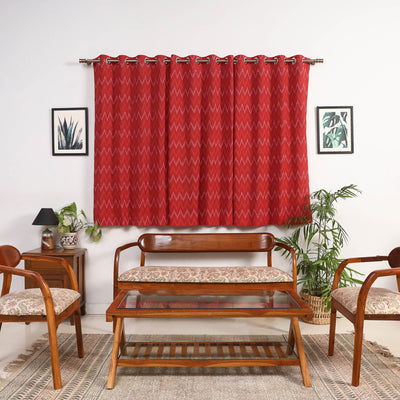 Red - cotton window pochampally ikat curtain (5 x 3 feet)