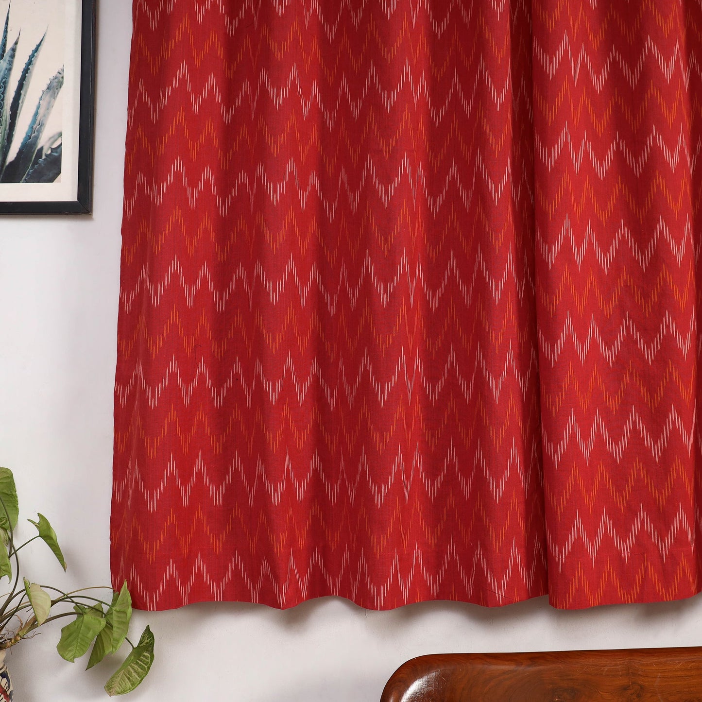 Red - cotton window pochampally ikat curtain (5 x 3 feet)