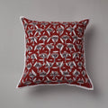 Red - Applique Cut Work Cotton Cushion Cover (16 x 16 in)