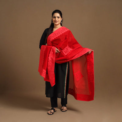  Cutwork Cotton Red Barmer Applique Dupatta