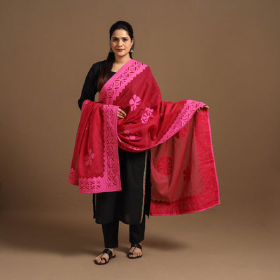 Buy Cutwork Cotton Red Barmer Applique Dupatta
