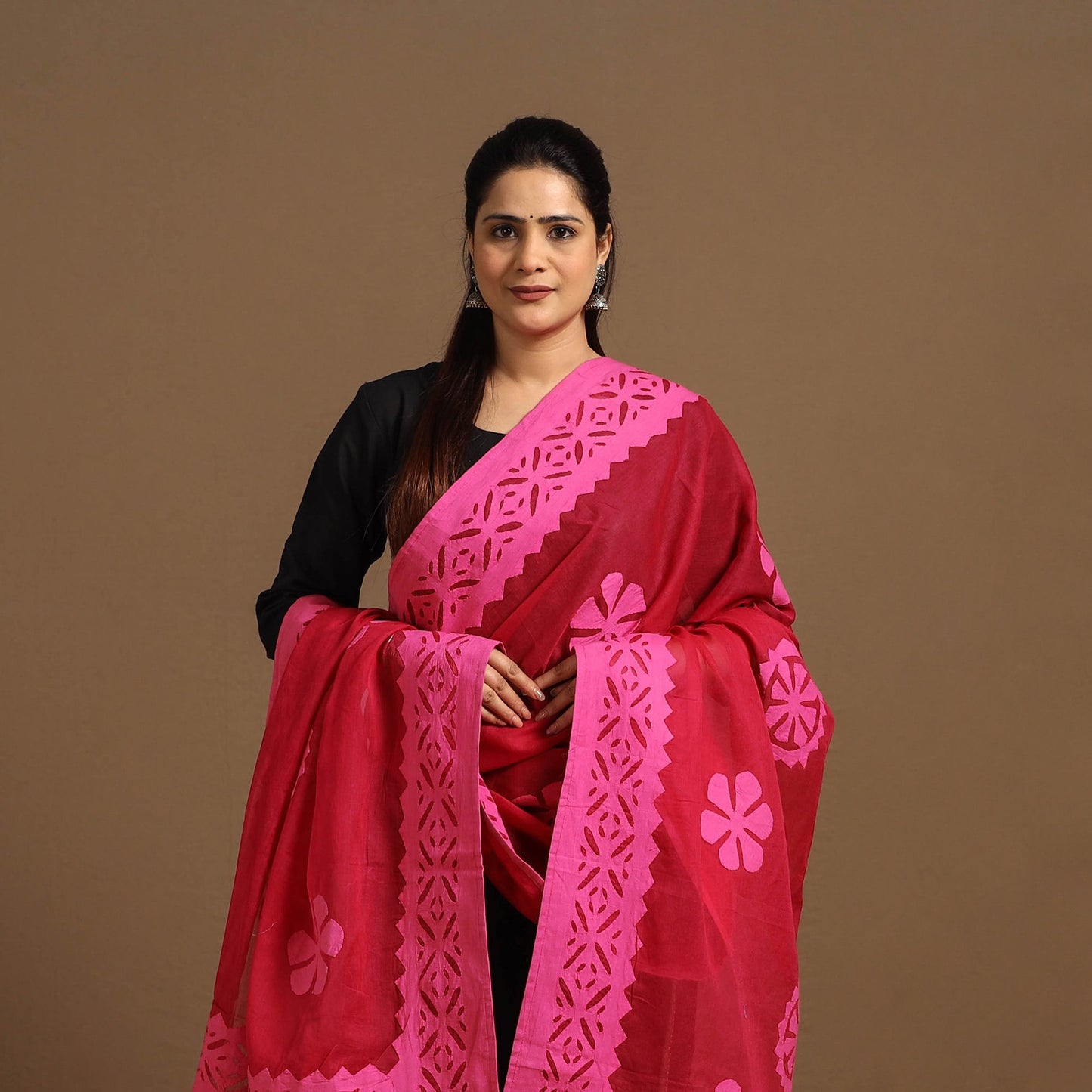 Buy Cutwork Cotton Red Barmer Applique Dupatta