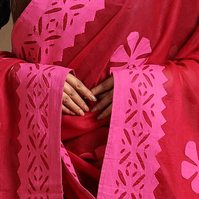 Buy Cutwork Cotton Red Barmer Applique Dupatta