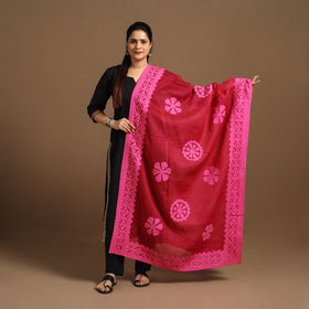 Buy Cutwork Cotton Red Barmer Applique Dupatta