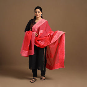 Buy Cutwork Cotton Red Barmer Applique Dupatta