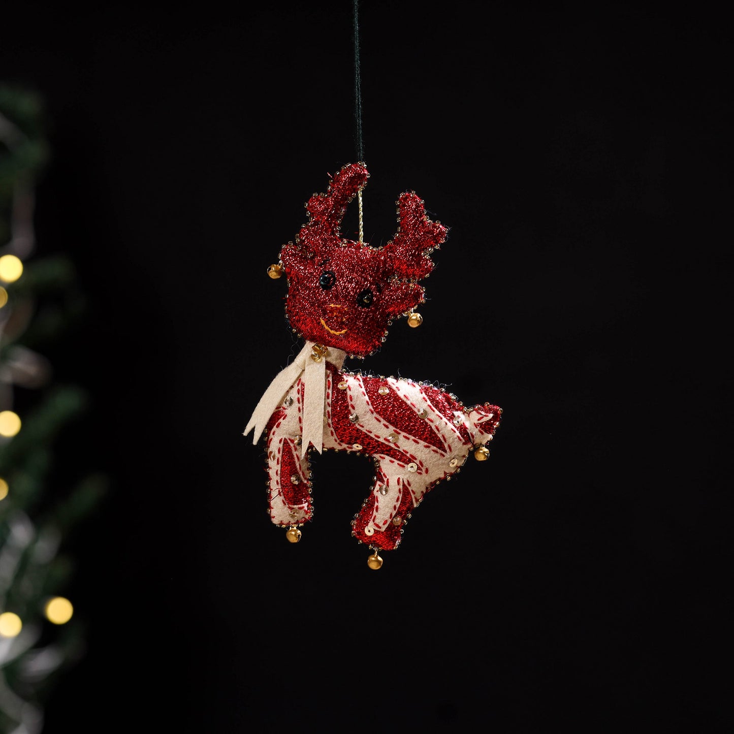Red - deer - hand embroidered felt christmas decor ornament