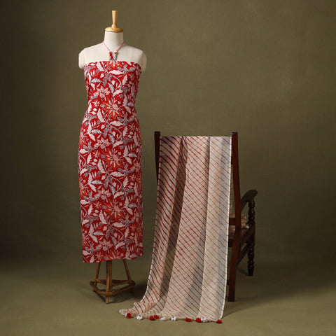 Red - designer! Cotton unstitched dress material