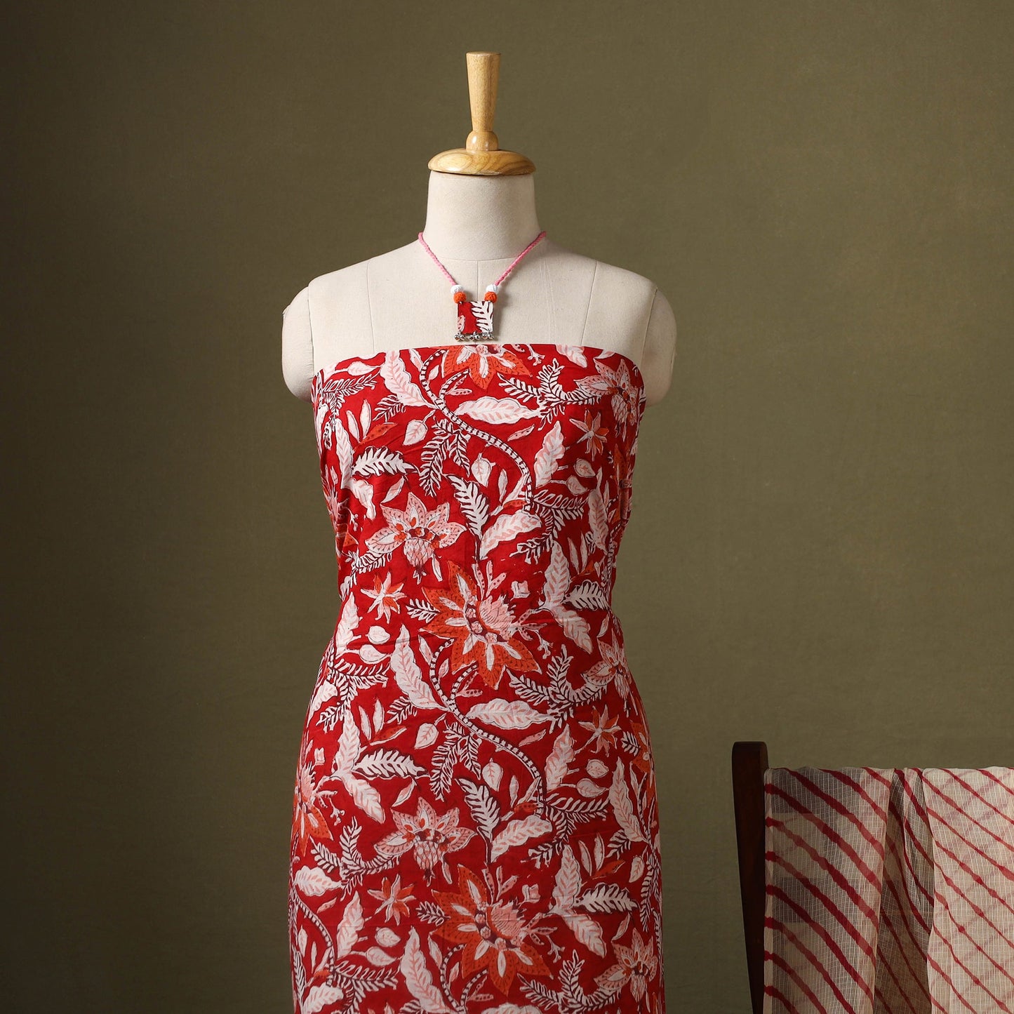 Red - designer! Cotton unstitched dress material