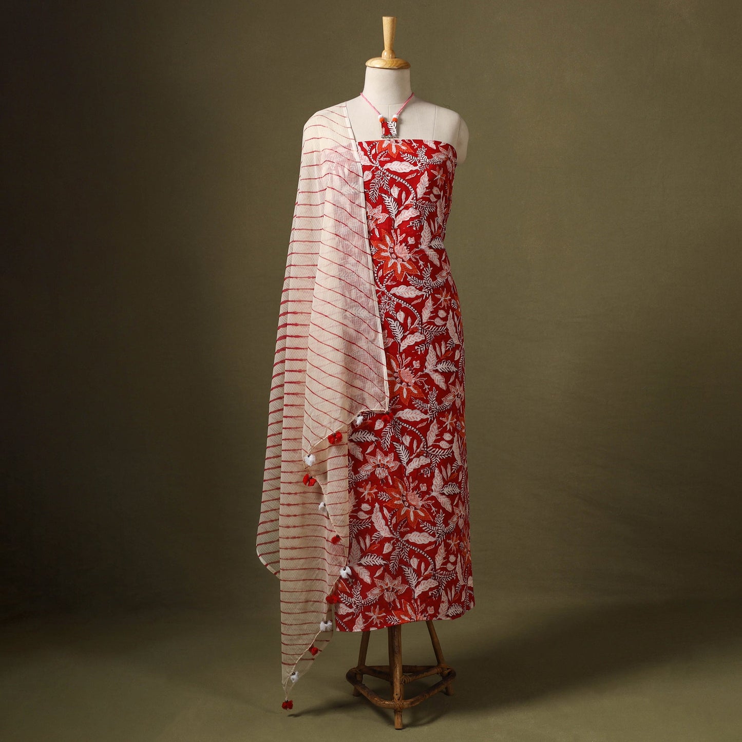 Red - designer! Cotton unstitched dress material