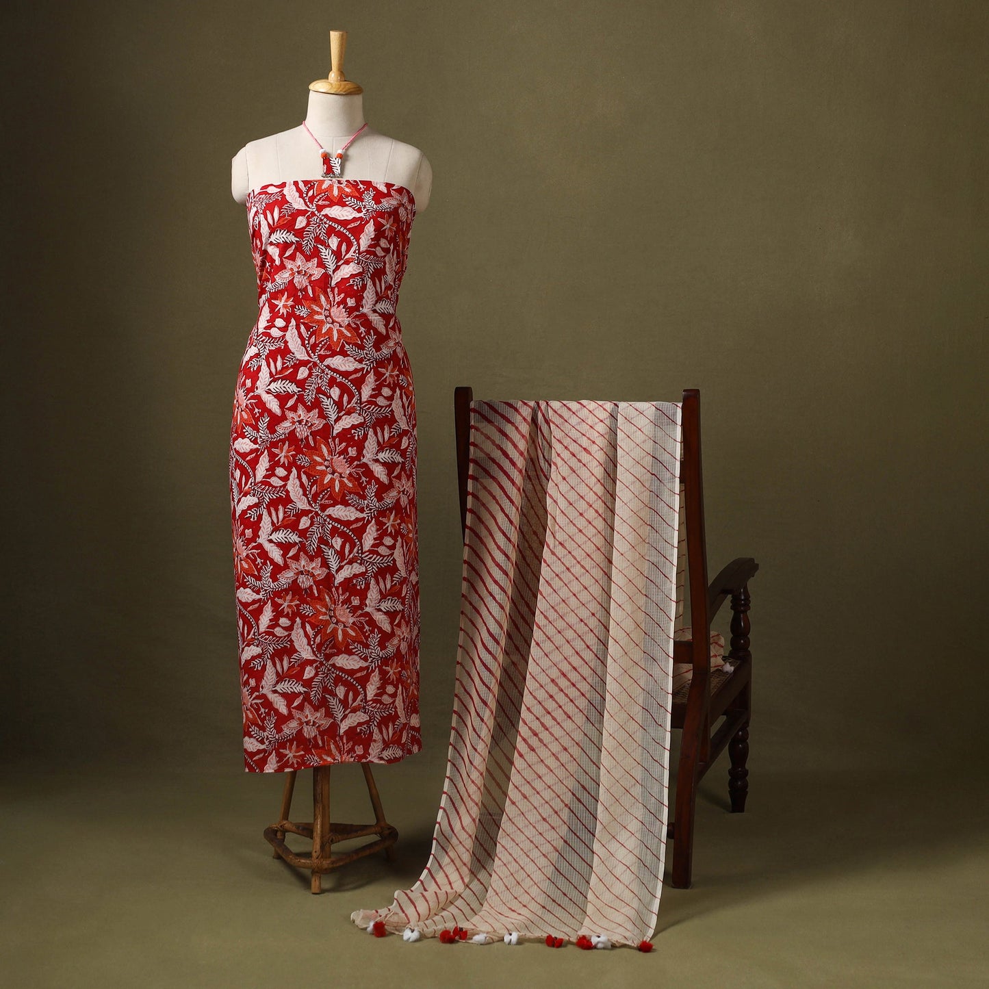 Red - designer! Cotton unstitched dress material