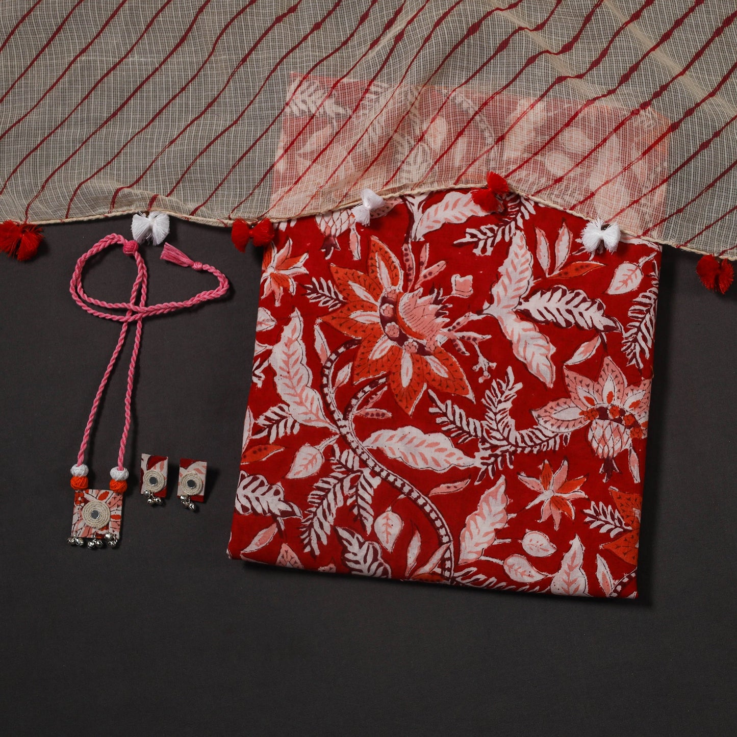 Red - designer! Cotton unstitched dress material