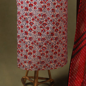 Red Designer! Block Print Cotton Dress Material with Jewellery Set