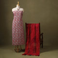 Red Designer! Block Print Cotton Dress Material with Jewellery Set