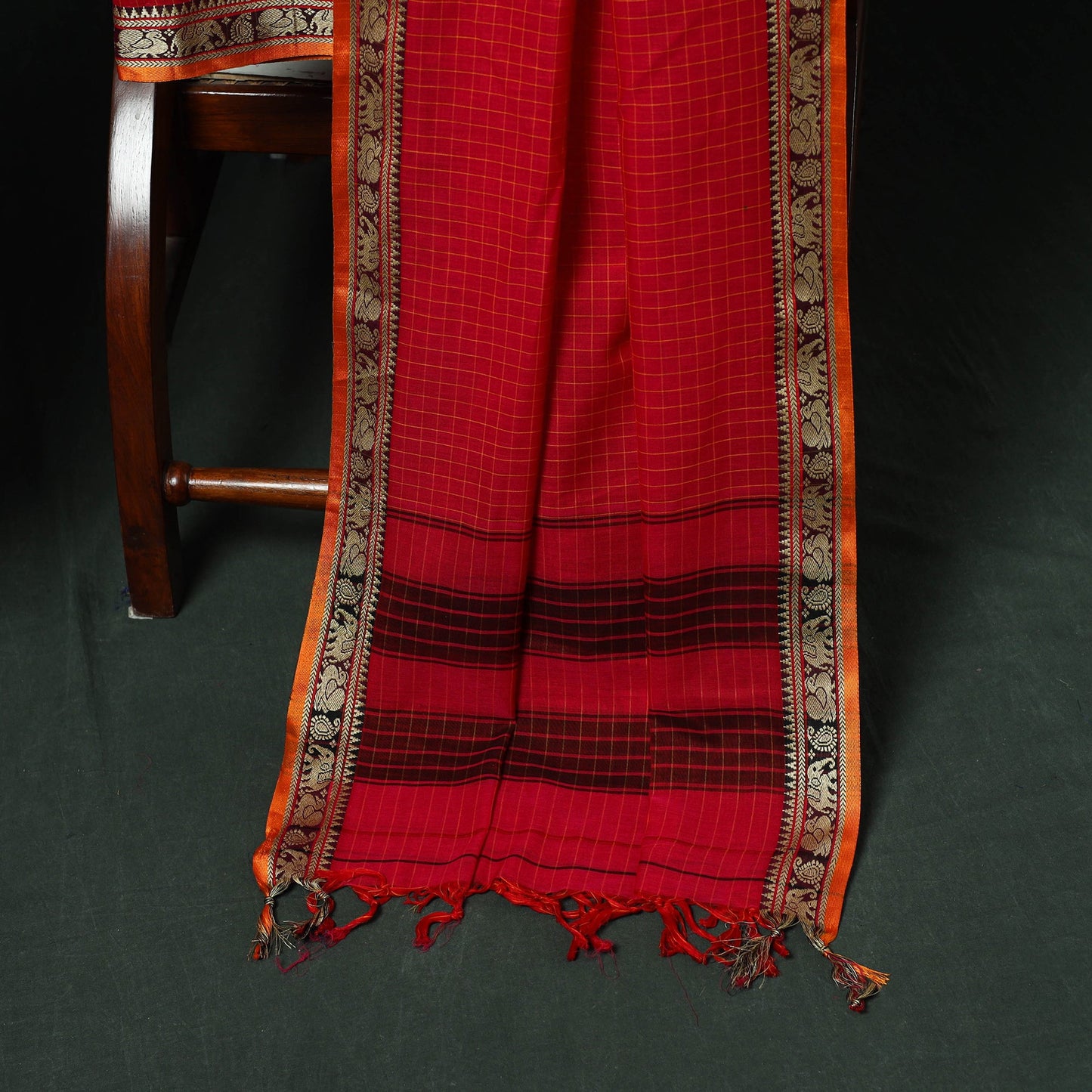 Red - dharwad checks cotton 3pc unstitched dress material