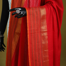Red - dharwad cotton dupatta with zari border 09