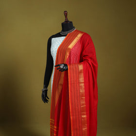 Red - dharwad cotton dupatta with zari border 09