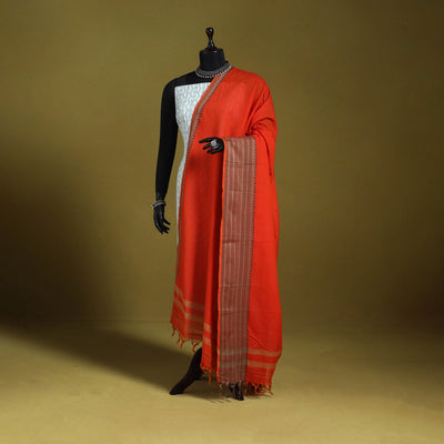 Red - dharwad cotton dupatta with zari border 38
