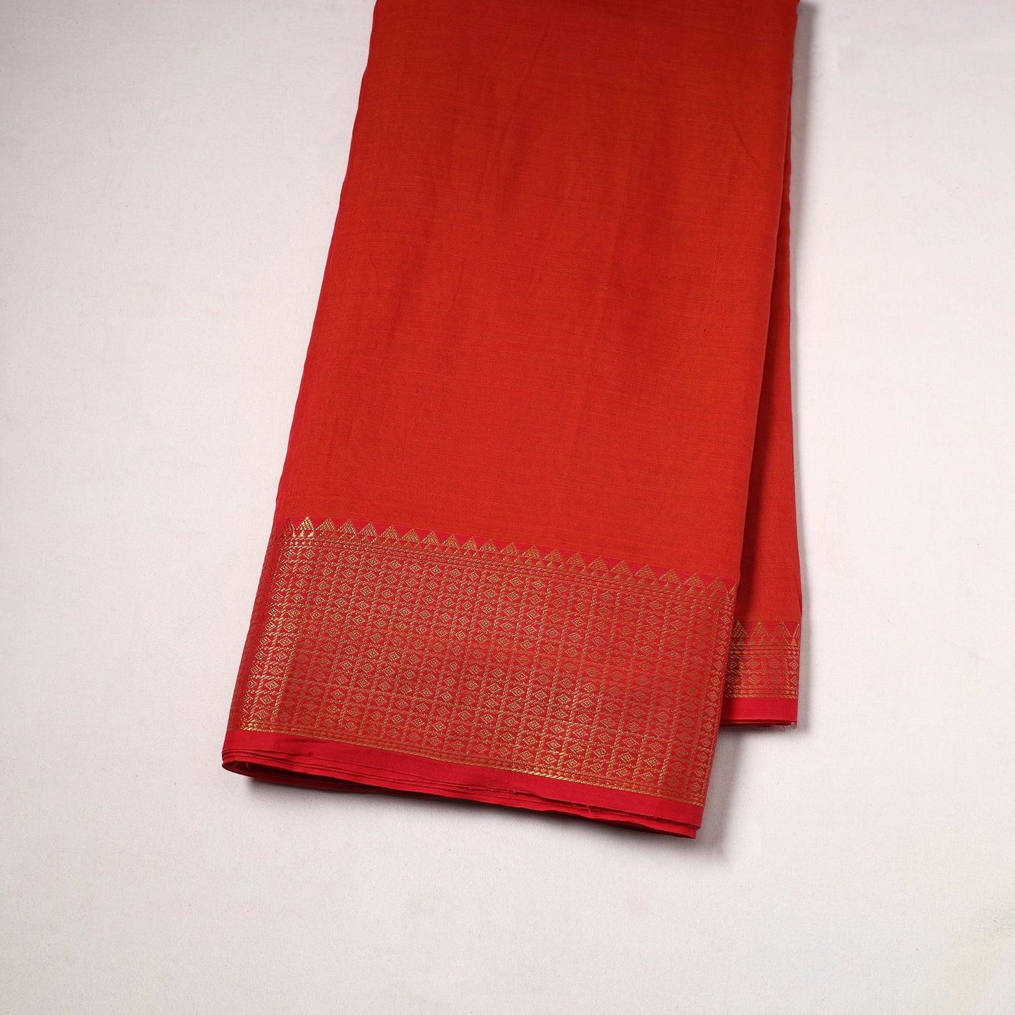 Red - dharwad cotton fabric with border 17 - handcrafted
