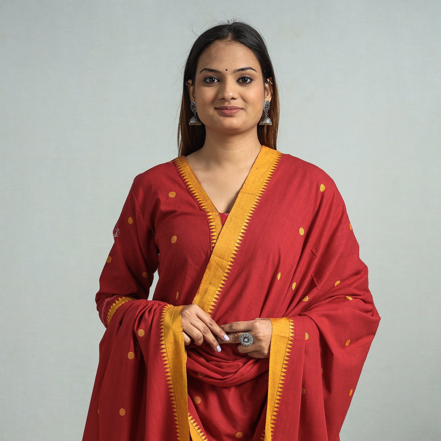Red - dharwad cotton kurta with palazzo & dupatta set