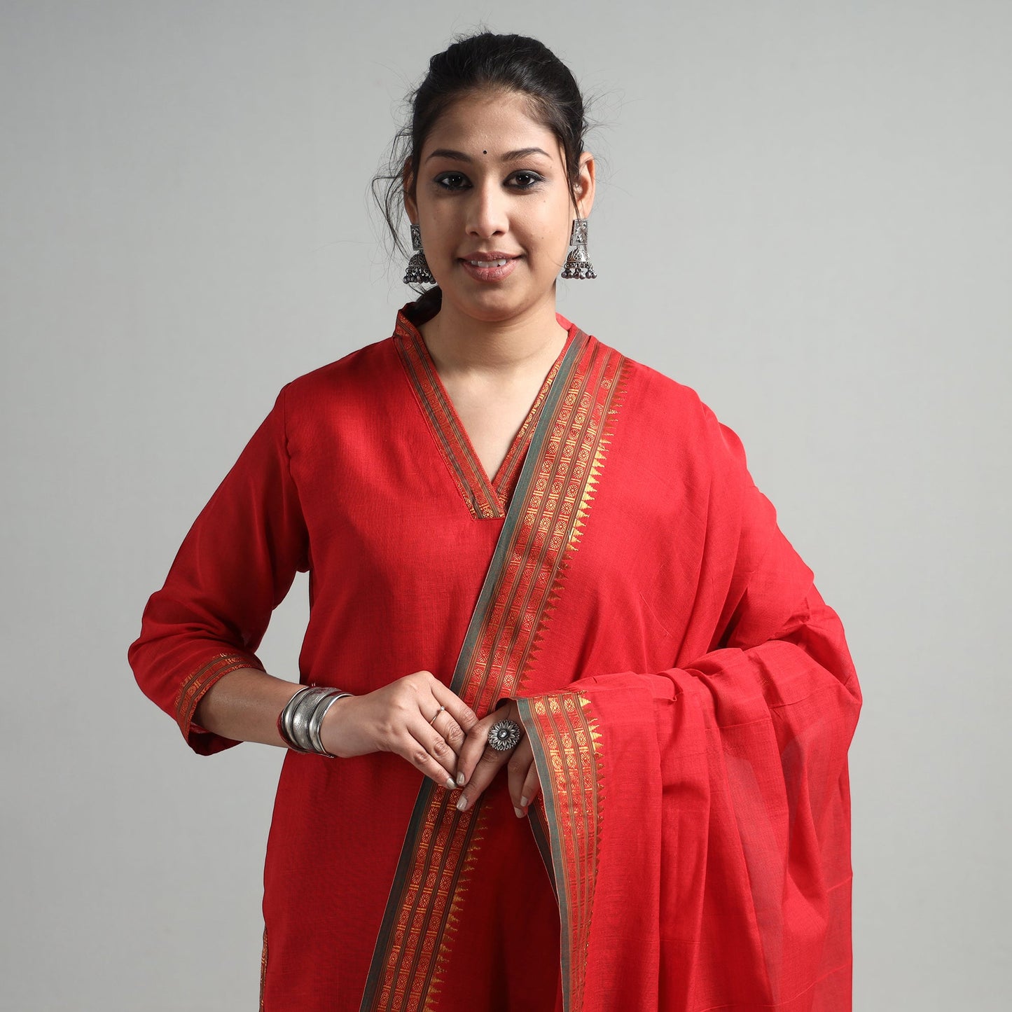 Red - dharwad cotton kurta with palazzo & dupatta set