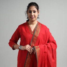 Red - dharwad cotton kurta with palazzo & dupatta set
