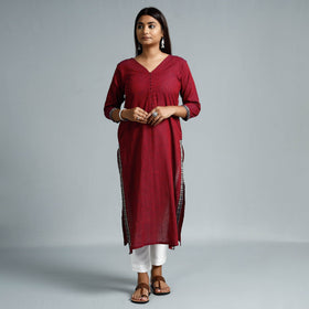 Red - dharwad cotton long kurta - handcrafted