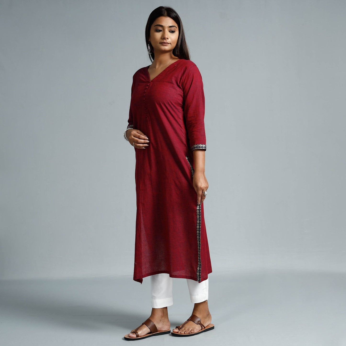 Red - dharwad cotton long kurta - handcrafted