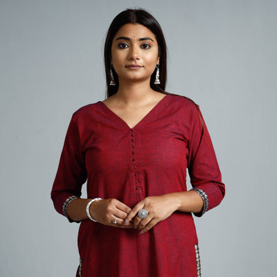 Red - dharwad cotton long kurta - handcrafted