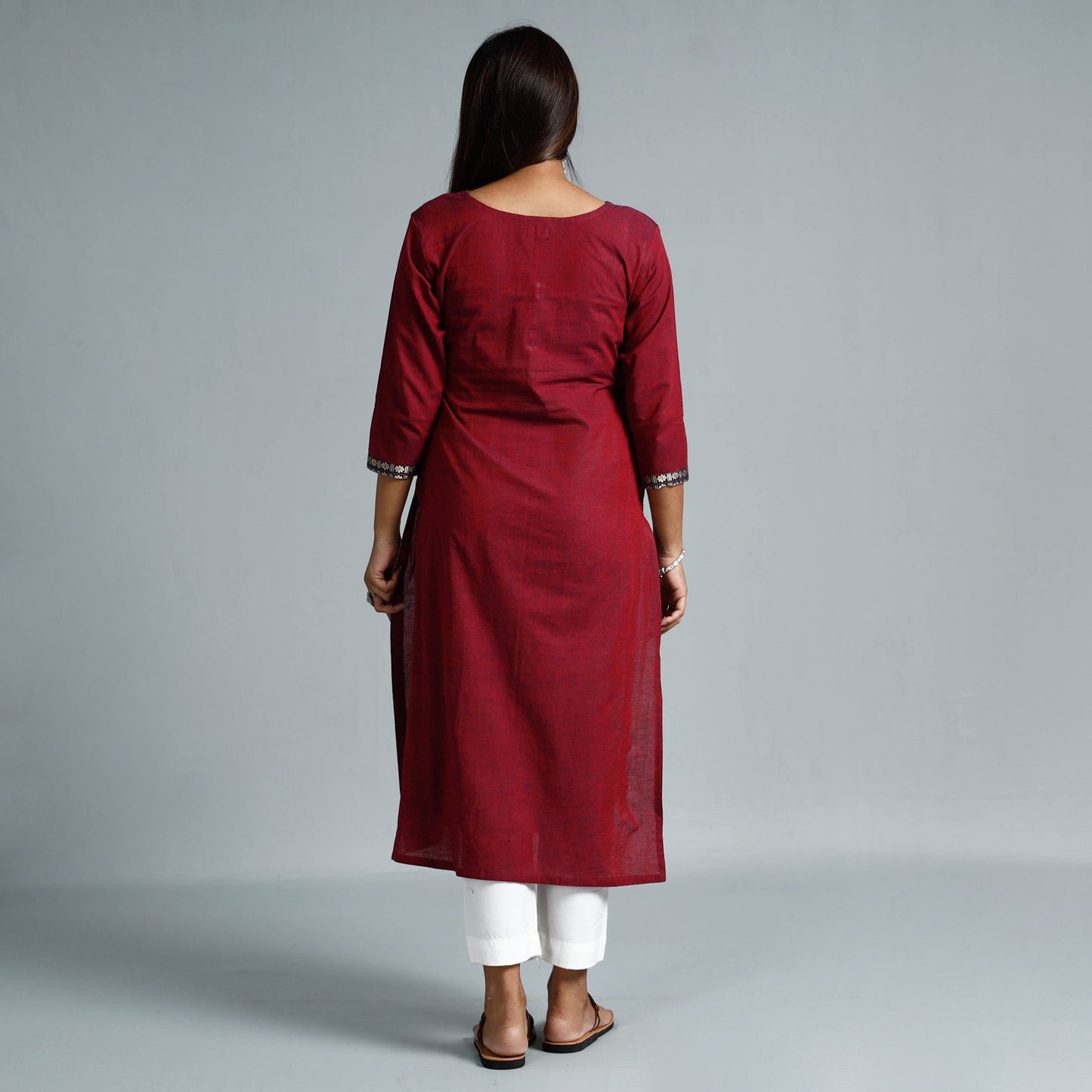 Red - dharwad cotton long kurta - handcrafted