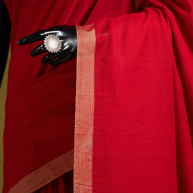 Red - dharwad cotton saree with border 34 - handcrafted